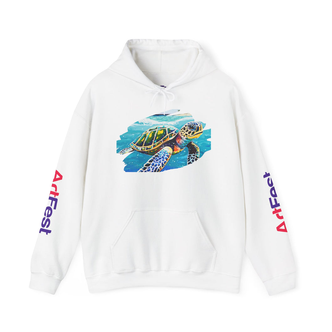 Turtle Art Hoodie - Unisex Heavy Blend™ Hooded Sweatshirt, Casual Wear, Eco-Friendly Gift, Ocean Lover Apparel, ArtFest Merchandise